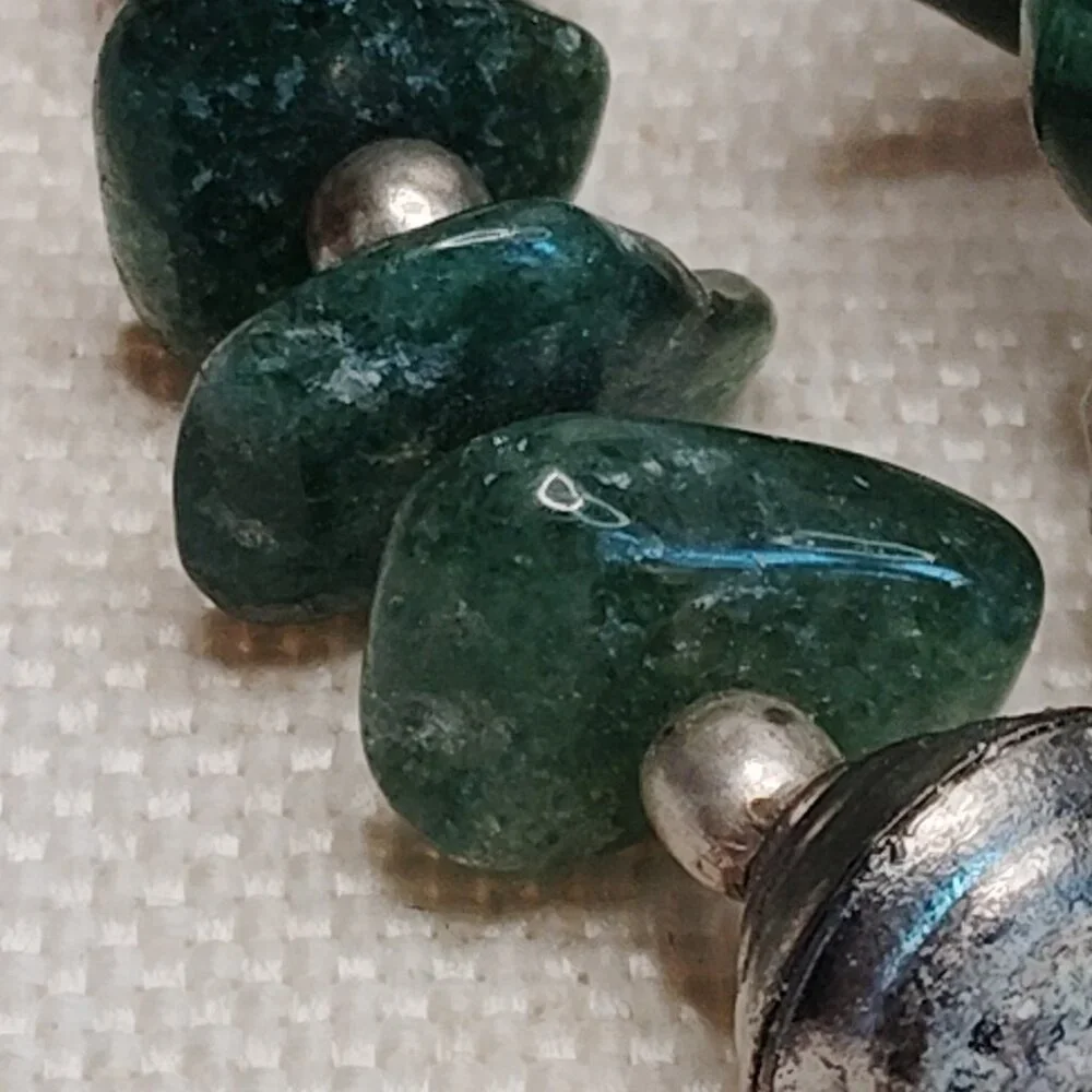 Layered Green Jadeite Chip Necklace with Silver Tone Beads, 18–20
